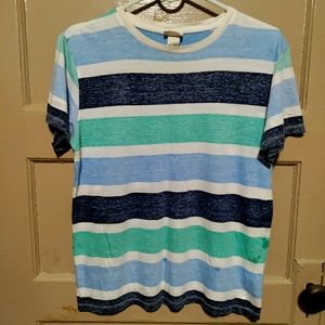 H&M Boy Short Sleeve Striped Blue Aqua Green White Size 12-14 Everyday
